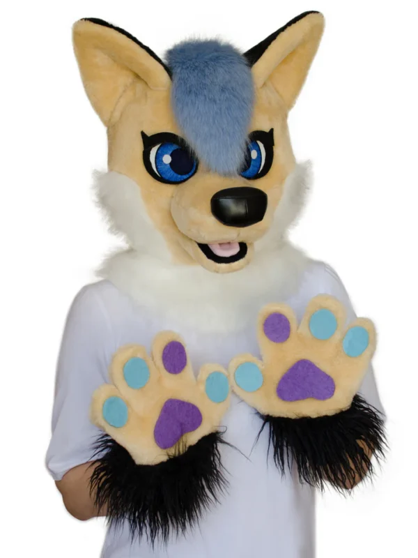 Unisex beige fox fursuit head and hand paws - Image 4