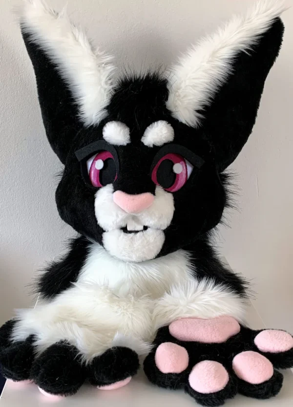 Black rabbit fursuit head and hand paws