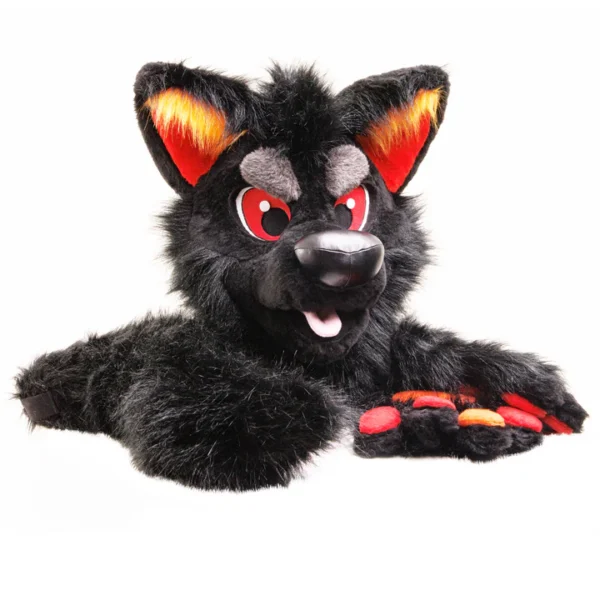 Black red wolf husky fursuit head, hand paws and tail