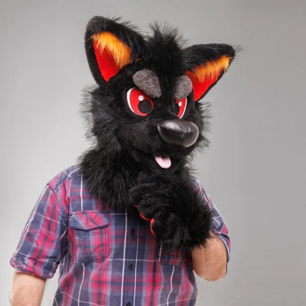 Black red wolf husky fursuit head, hand paws and tail - Image 4