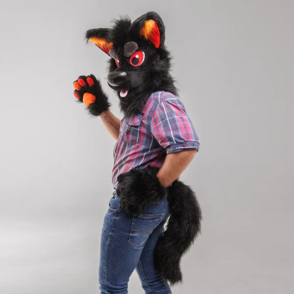 Black red wolf husky fursuit head, hand paws and tail - Image 5