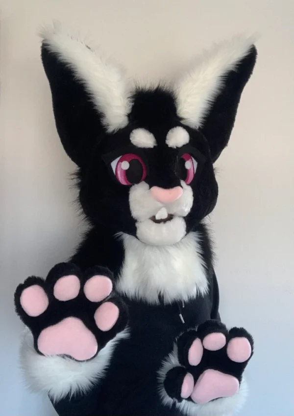 Black rabbit fursuit head and hand paws - Image 2