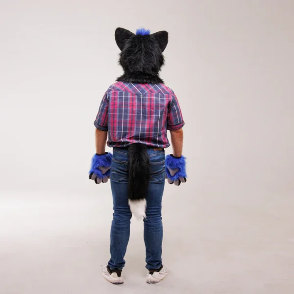 Black-blue wolf fursuit head, hand paws and tail - Image 5