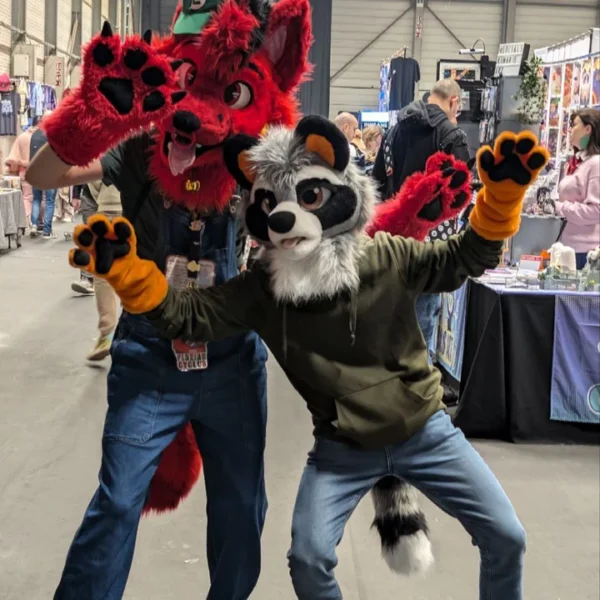 Brown raccoon fursuit head, hand paws and tail - Image 5