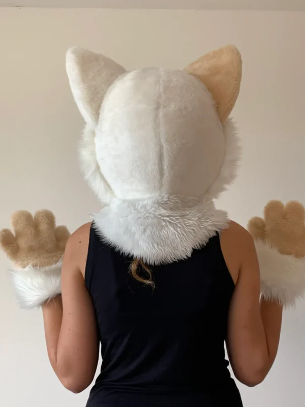 White beige cat fursuit head and hand paws for kids - Image 6