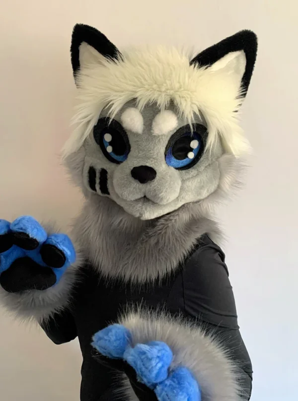 Grey cat kemono fursuit head and hand paws - Image 2