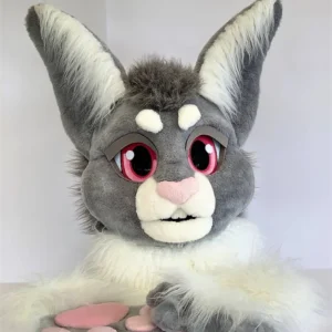 Rabbit fursuit head, hand paws and tail