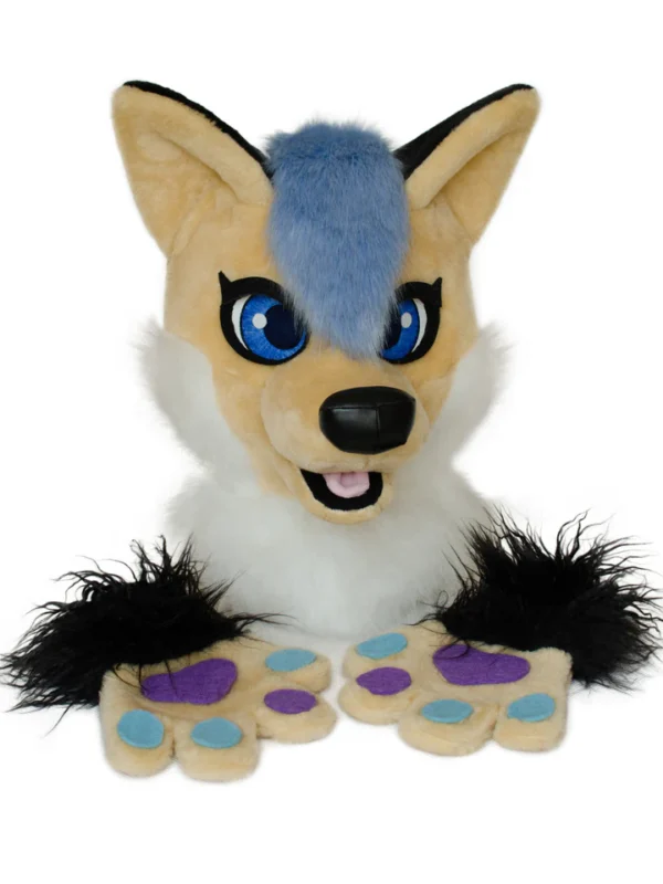 Unisex beige fox fursuit head and hand paws