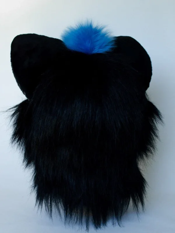 Black airbrushed wolf fursuit head, hand paws and tail - Image 7