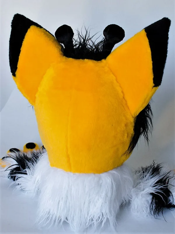 Yellow kemono cat fursuit head and hand paws for sale - Image 5